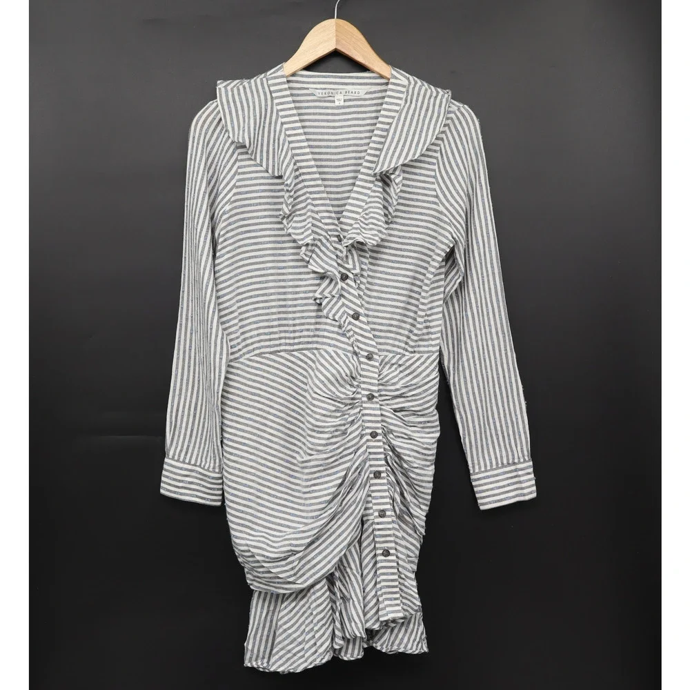 Striped Blue Swiss Dot Long Sleeve Dress Sz 6 - Picture 2 of 10